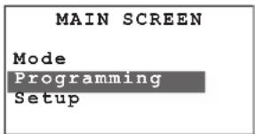MAIN SCREEN Mode Programming Setup