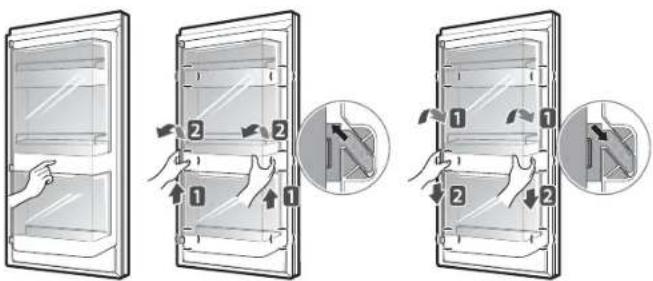 Diagram illustrating door panel folding and adjustment steps with numbered instructions for handling or assembly.