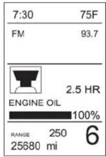 7:30 75F FM 93.7 2.5 HR ENGINE OIL 100% RANGE 250 6 25680 mi