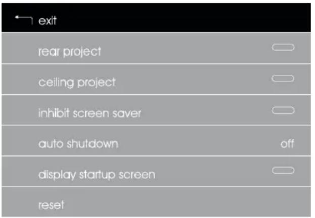 ← exit rear project ceiling project inhibit screen saver auto shutdown display startup screen reset