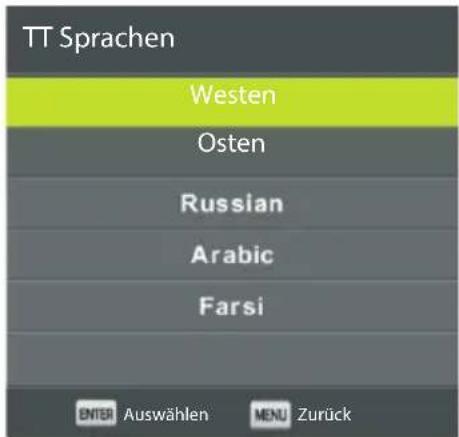 TT Sprachen Westen Osten Russian Arabic Farsi ENTER Auswählen MENU Zurück