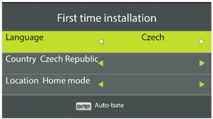 First time installation Language Czech Country Czech Republic Location Home mode ENTER Auto-tune