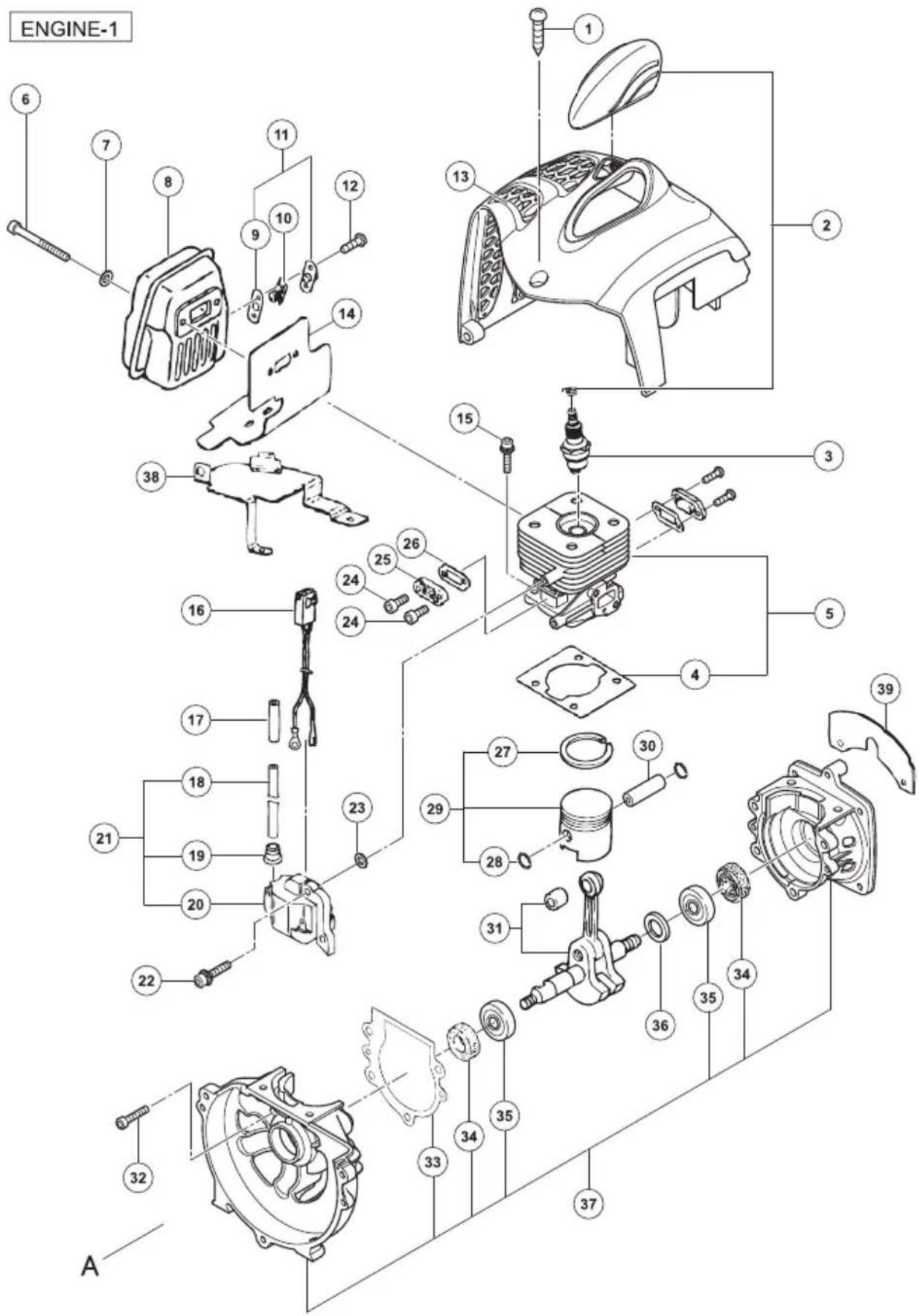 ENGINE-1 6 7 8 11 12 9 10 14 13 15 2 3 38 26 24 24 16 17 18 21 19 20 22 23 24 25 29 27 30 28 31 35 34 36 35 37 32 A