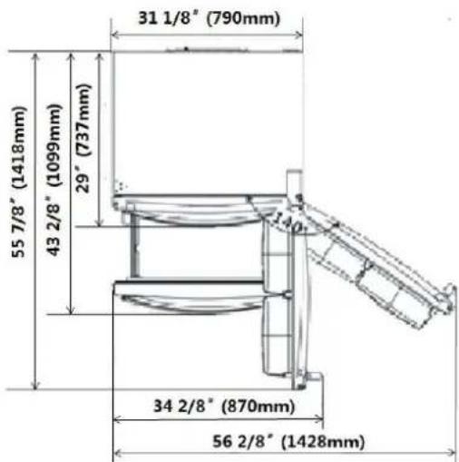 31 1/8" (790mm) 55 7/8" (1418mm) 43 2/8" (1099mm) 29" (737mm) 34 2/8" (870mm) 56 2/8" (1428mm)