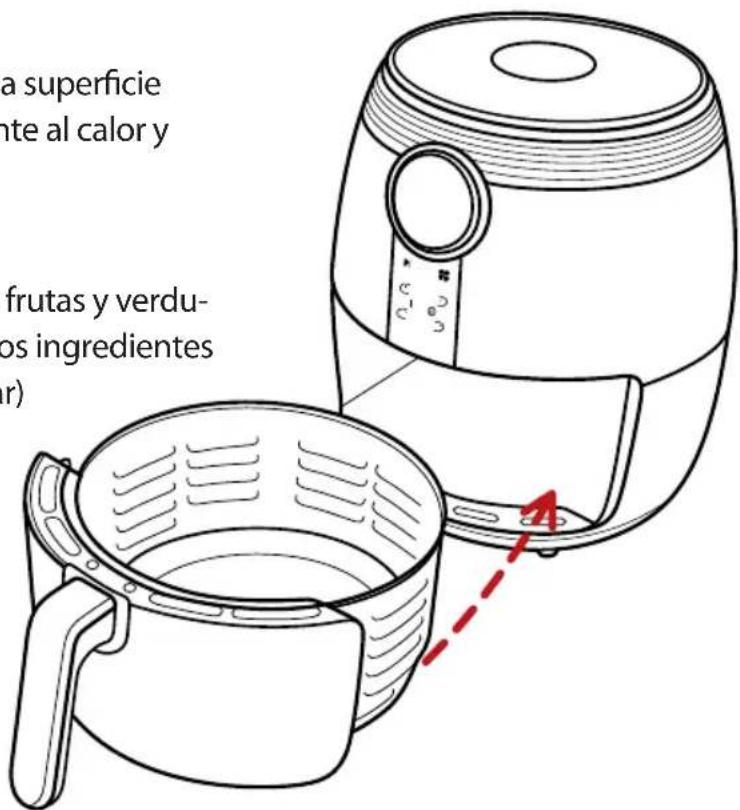 a superficie nte al calor y frutas y verdu- os ingredientes (r)
