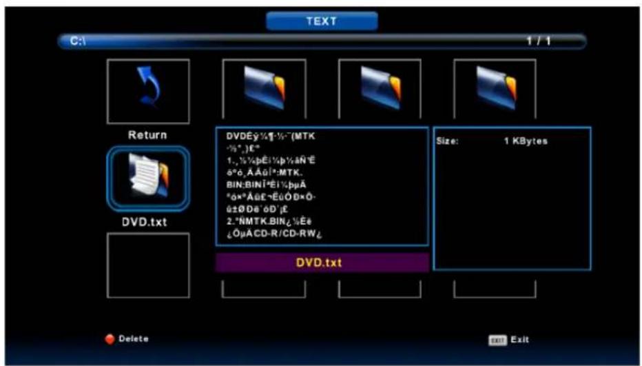 TEXT C:\ 1 / 1 Return DVD.txt DVDE%1%-(MTK %2.%)E* 1. %3%pE1%pA%E 6°0, A:A0!*MTK. BIN:BIN!*E1%bμA *0x*A:E-E;O,D=0. 6±0 D6' 0D' E 2.*NMTK.BIN↓%E6 ↓OμACD-R/CD-RW↓ Size: 1 KBytes DVD.txt Delete Exit Exit