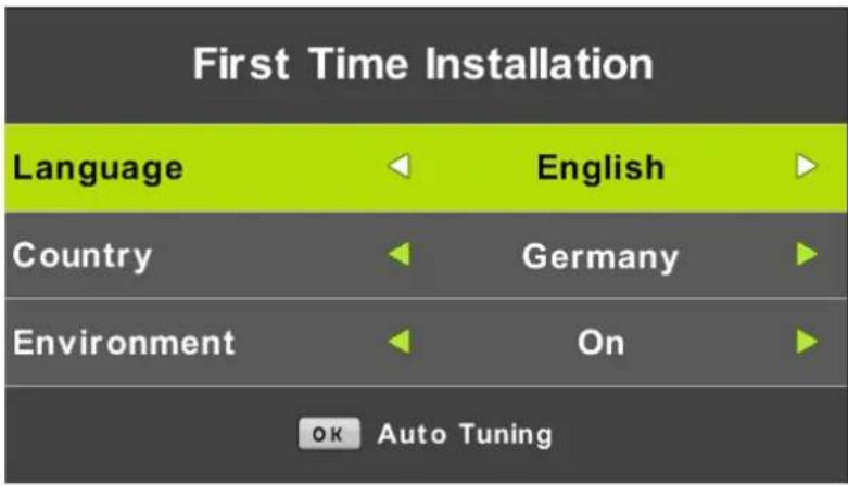 First Time Installation Language English Country Germany Environment On OK Auto Tuning