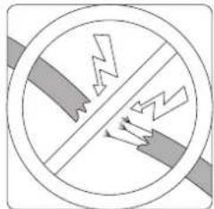 Safety warning sign showing no hazard and lightning symbol with arrows indicating electrical hazard