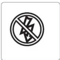 Warning symbol with crossed-out lightning bolt inside a circle, indicating no protection or resistance.