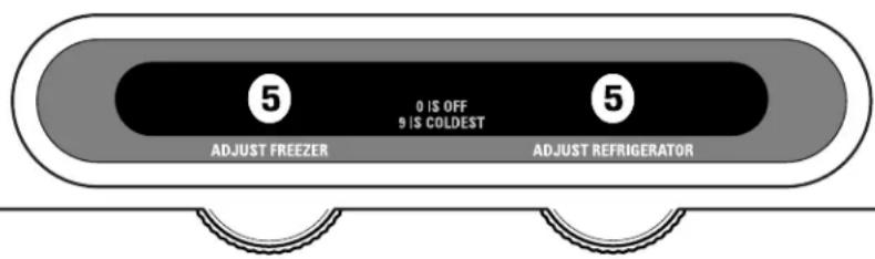 5 0 IS OFF 9 IS COLDEST 5 ADJUST FREEZER ADJUST REFRIGERATOR