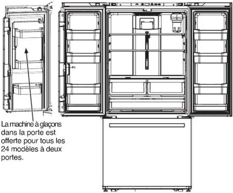 La machine à glaçons dans la porte est offerte pour tous les 24 modèles à deux portes.