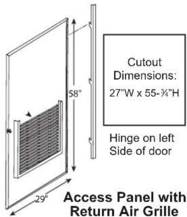 Cutout Dimensions: 27"W x 55-3⁄4"H Hinge on left Side of door Access Panel with Return Air Grille