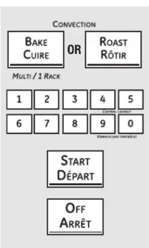 CONVECTION BAKE OR ROAST CUIRE RÔTIR MULTI / 1 RACK 1 2 3 4 5 6 7 8 9 0 Vienne/Late Contrôts START DÉPART OFF ARRÊT