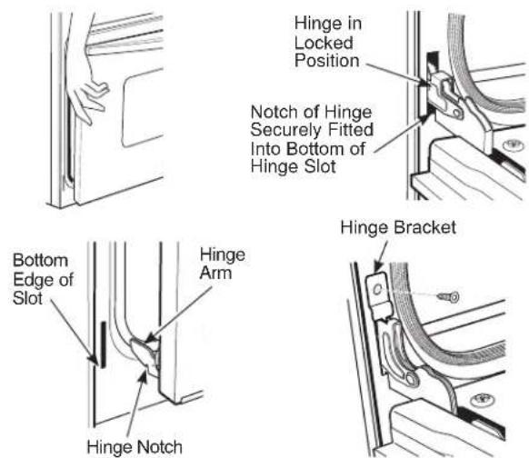 Hinge in Locked Position Notch of Hinge Securely Fitted Into Bottom of Hinge Slot Bottom Edge of Slot Hinge Arm Hinge Bracket Hinge Notch