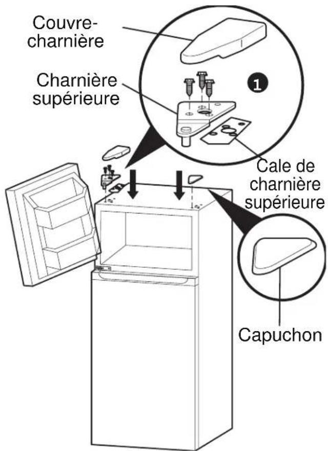 Couvre- charnière Charnière supérieure 1 Cale de charnière supérieure Capuchon