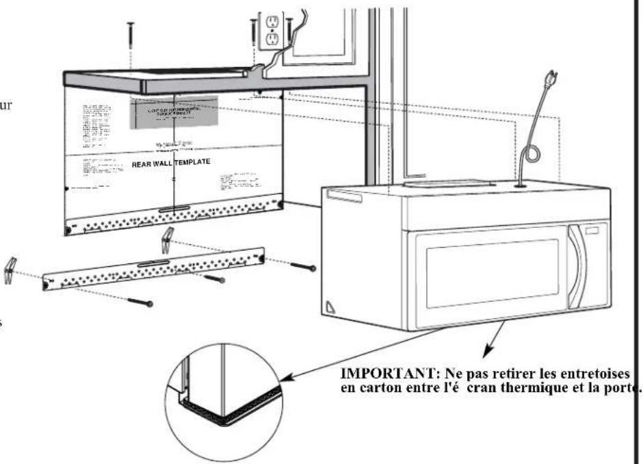 AR REAR WALL TEMPLATE IMPORTANT: Ne pas retirer les entretoises en carton entre l'é cran thermique et la porte.