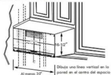 16-1/2" Al menos 30" Dibuja una línea vertical en la pared en el centro del espacio