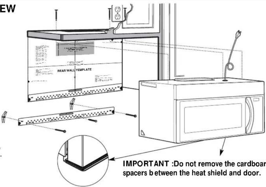 EW REAR WALL TEMPLATE IMPORTANT :Do not remove the cardboard spacers b between the heat shield and door.