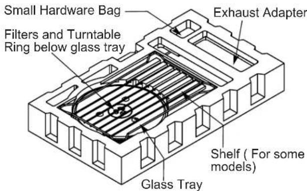 Small Hardware Bag Filters and Turntable Ring below glass tray Exhaust Adapter Shelf ( For some models ) Glass Tray