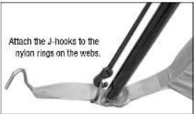Attach the J-hooks to the nylon rings on the webs.