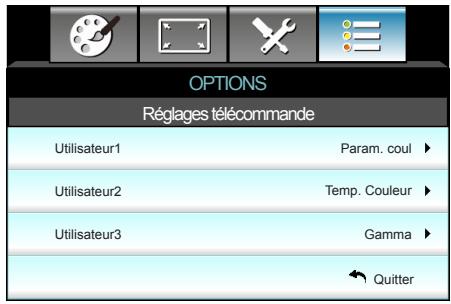 OPTOMA HD26B - OPTIONS | Réglages télécommande - 1