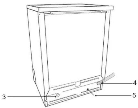 Technical diagram of a refrigerator with numbered parts labeled 3, 4, and 5