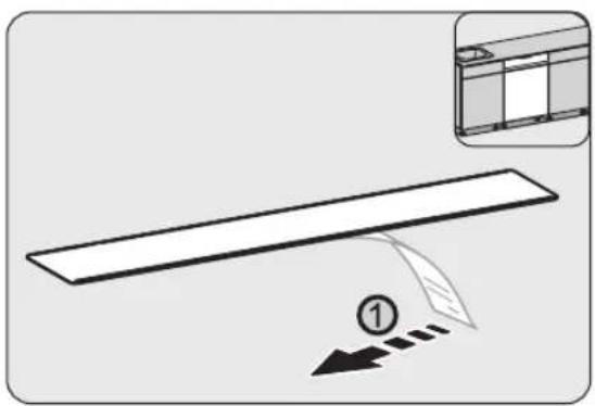 Diagram showing a folding or retraction process with labeled step ① and an inset image of a window or panel.