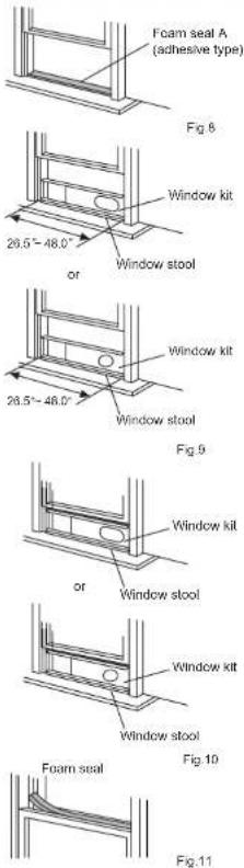 Foam seal A (adhesive type) Fig 8 Window kit 26.5°-48.0" or Window stool 26.5°-48.0" Window stool Fig 9 Window kit or Window stool Window kit Window stool Figure 10 Foam seal Fig 11