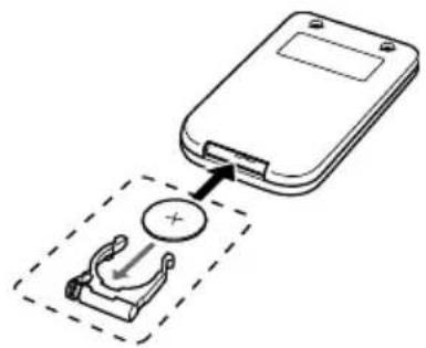Diagram showing a device with a plus symbol and a curved connector, likely illustrating a battery or sensor setup.