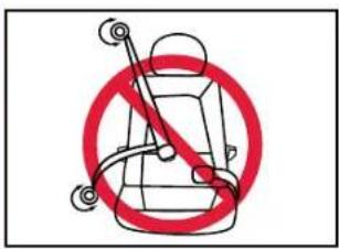 Safety warning sign with red prohibition symbol and circular arrows indicating no helmet or device
