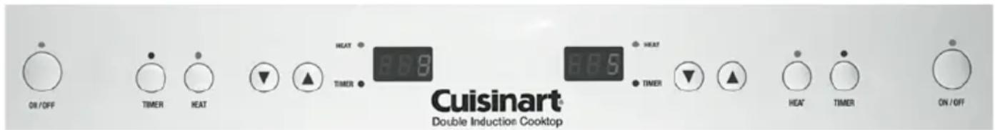 OR/OFF TIMER HEAT TEMPER HEAT 80.8 EBS HEAT TIMER HEA' TIMER ON/OFF Cuisinart® Double Induction Cooktop