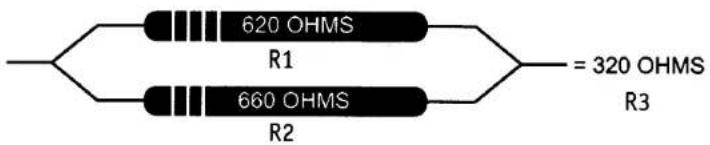 620 OHMS R1 660 OHMS R2 = 320 OHMS R3