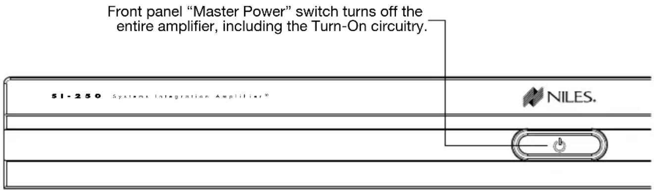 Front panel "Master Power" switch turns off the entire amplifier, including the Turn-On circuitry. 51-250 Systems Integration Amplifier® NILES.