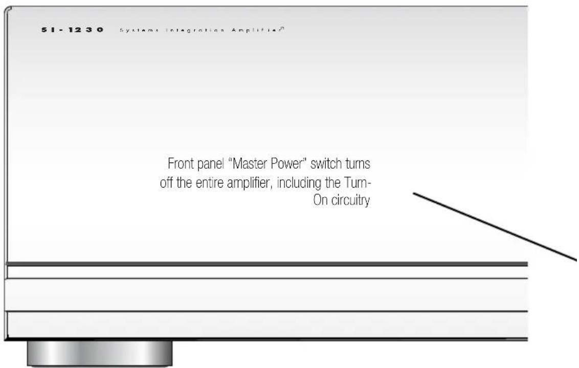 51 - 12 3 0 Systems Integration Amplifier Front panel "Master Power" switch turns off the entire amplifier, including the Turn- On circuitry