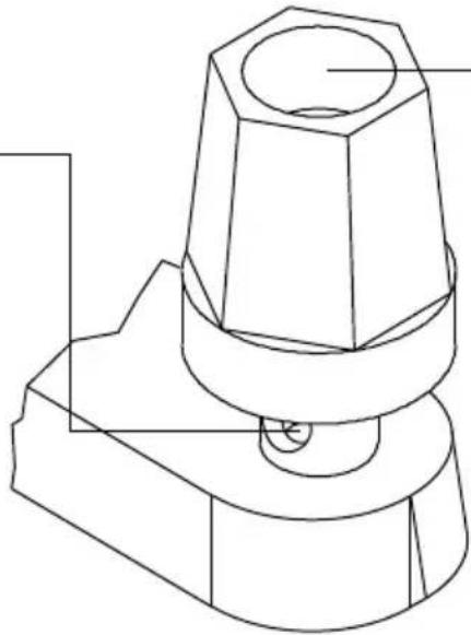 Technical line drawing of a mechanical component with hexagonal top and base (no text or symbols)