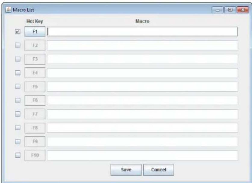 Macro List Hot Key Macro F1 F2 F3 F4 F5 F6 F7 F8 F9 F10 Save Cancel