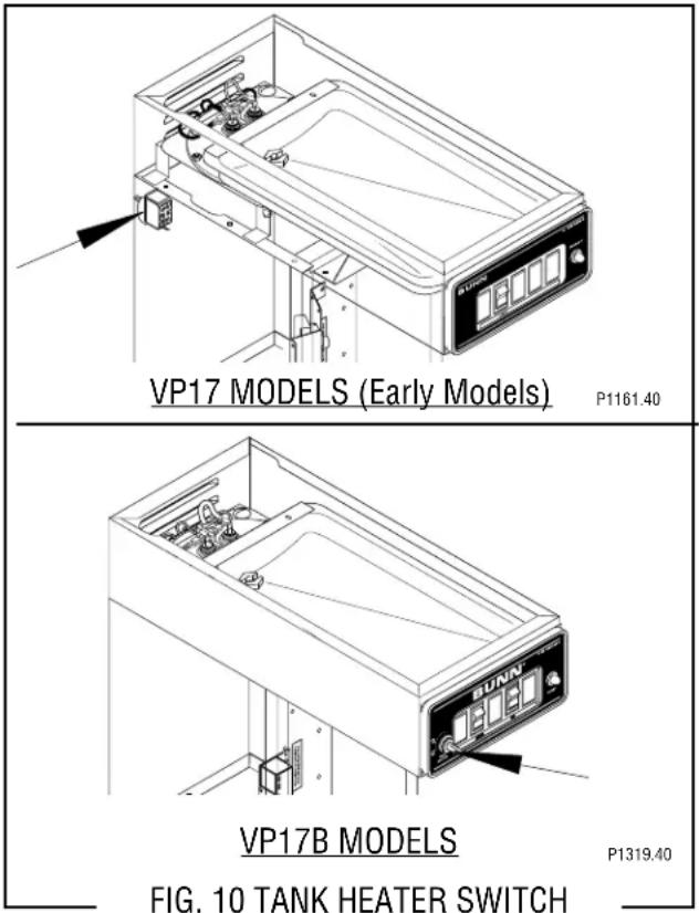 Bunn VP17 - TANK HEATER SWITCH (VP17B and early model VP17) - 1