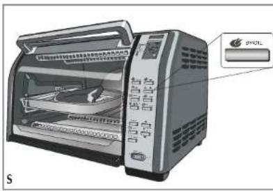 Diagram of a microwave oven with labeled control panel and fan assembly, showing internal components and part number S