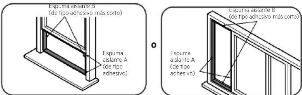 Espuma aislante B (de tipo adhesivo, más corto) Espuma aislante A (de tipo adhesivo) Espuma aislante B (de tipo adhesivo, más corto) Espuma aislante A (de tipo adhesivo)