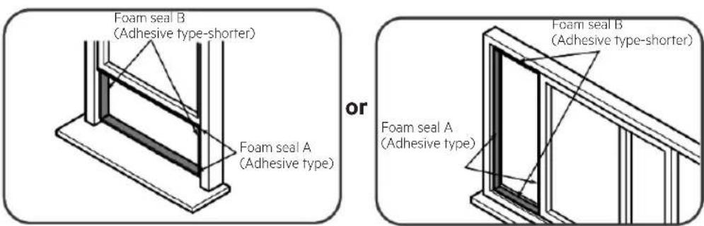 Foam seal B (Adhesive type-shorter) Foam seal A (Adhesive type) or Foam seal B (Adhesive type-shorter) Foam seal A (Adhesive type)