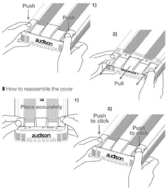 Push push push audison 1) 2) Pul audison How to reassemble the cover Place accurately audison 1) 2) Push to click push to click audison Push to click