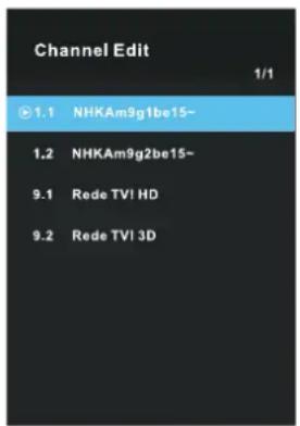 Channel Edit 1/1 ▶ 1.1 NHKAm9g1be15~ 1.2 NHKAm9g2be15~ 9.1 Rede TVI HD 9.2 Rede TVI 3D