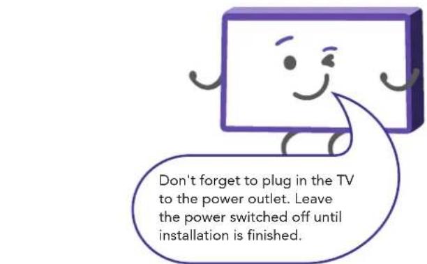 Don't forget to plug in the TV to the power outlet. Leave the power switched off until installation is finished.