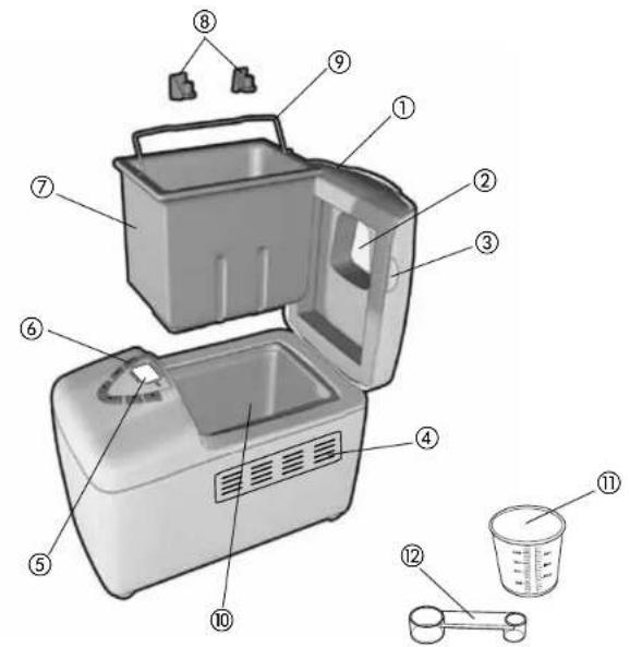 Labeled diagram of a food cleaning machine with numbered parts for identification and assembly reference.