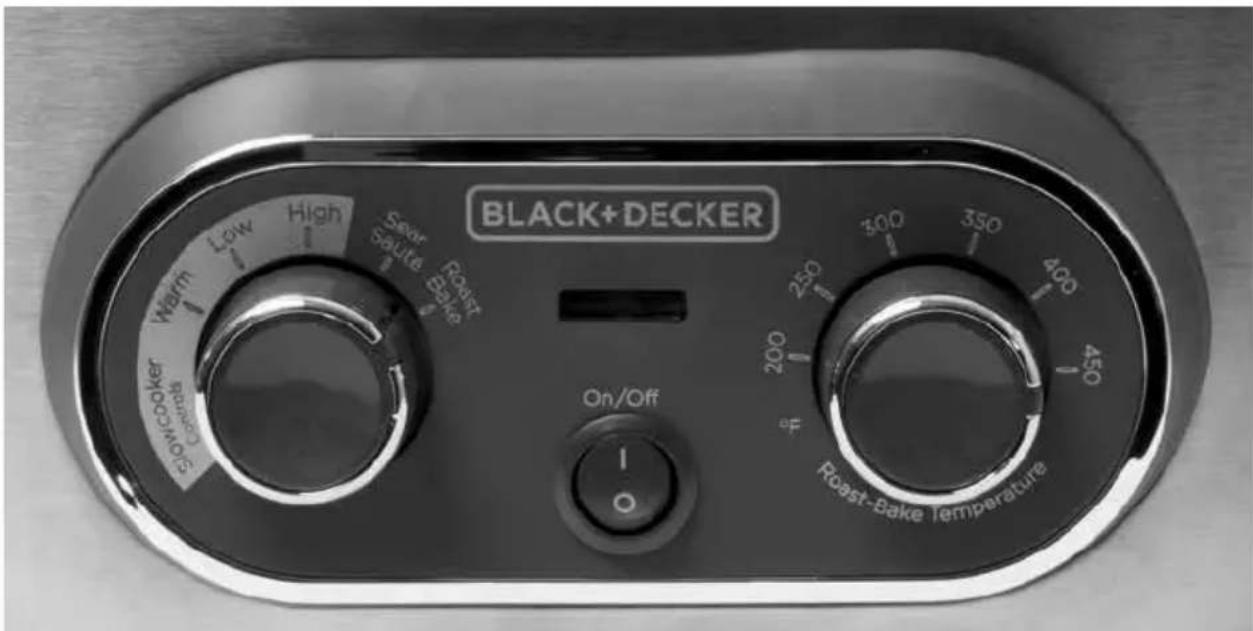 BLACK+DECKER Warm Low High Sear Roast Bake Downcooker 250 On/Off 200 300 350 400 450 EF Roast-Bake Temperature
