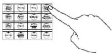 Hand-drawn diagram showing a hand pointing at a grid of numbered boxes with Chinese characters, likely illustrating a logic or logic concept.
