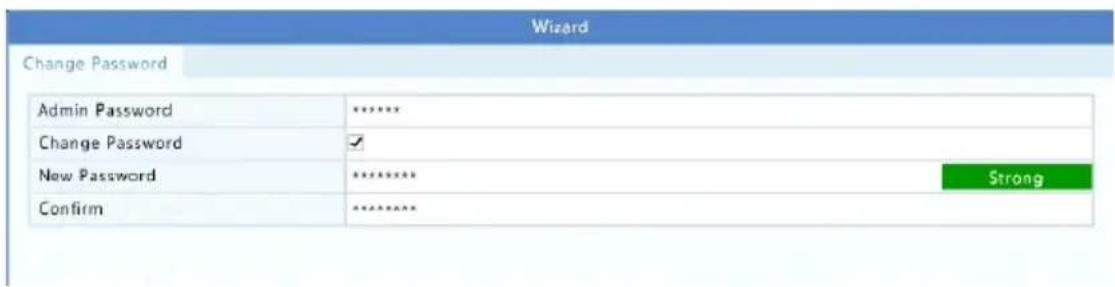 Wizard Change Password Admin Password ***** Change Password ✓ New Password ***** Confirm ***** Strong