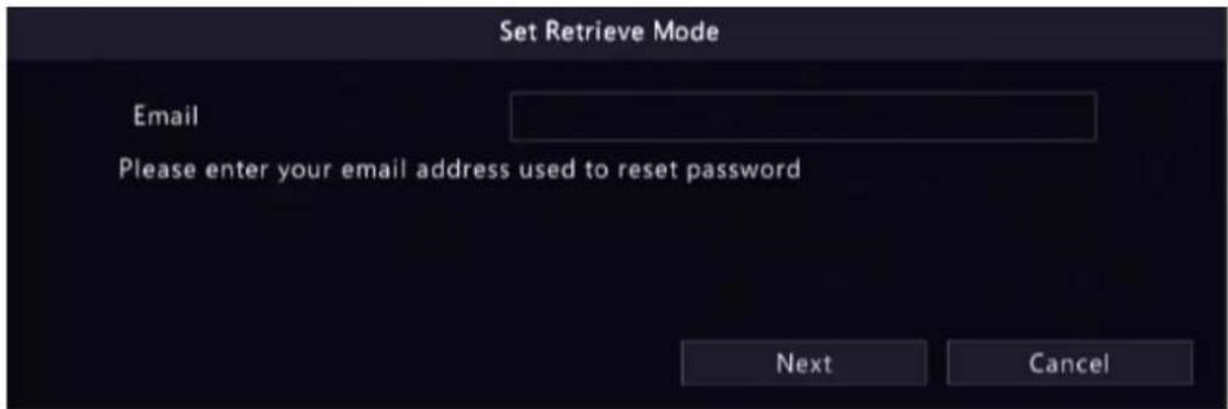 Set Retrieve Mode Email Please enter your email address used to reset password Next Cancel