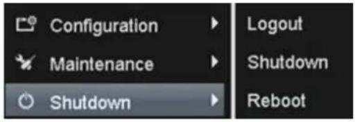 Configuration Maintenance Shutdown Logout Shutdown Reboot