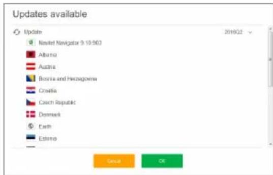 Updates available Update Newlet Navigator 9:10:502 Albanca Austria Bosnia and Herzegovina Croatia Czech Republic Denmark Earth Estonio 2018Q2 Cancel OK